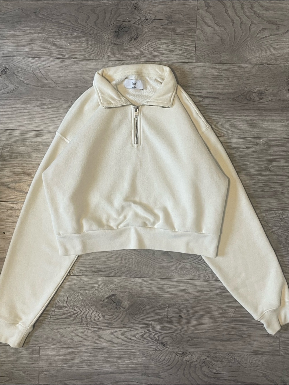 TNA Cream Cropped Half-Zip Sweater